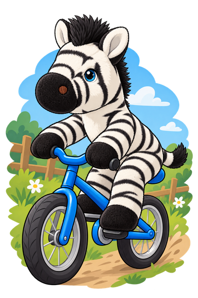 Zèbre à vélo, style cartoon