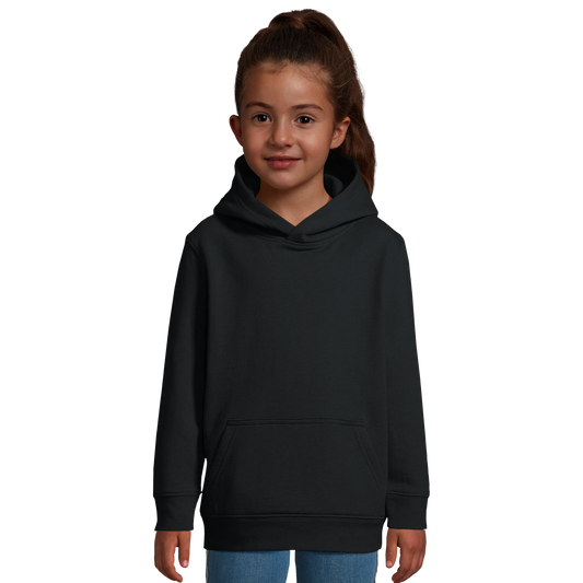 Sweatshirt à capuche noir enfant personnalisé avec illustration du doudou — cadeau PlushyTales