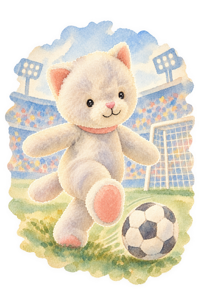 Chat qui joue au foot, style aquarelle