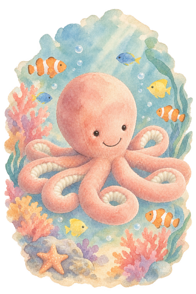 Le poulpe au fond de l’océan, Aquarelle